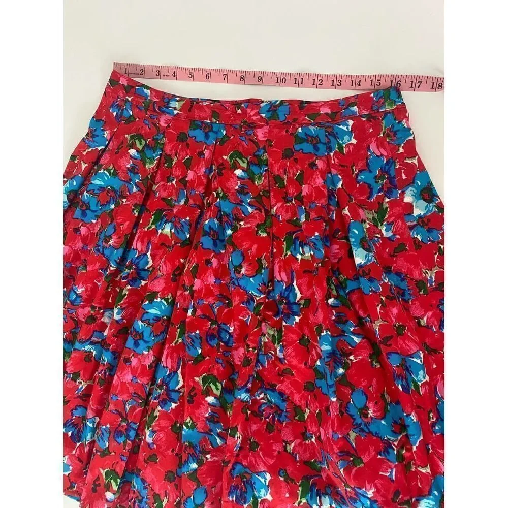 Cottagecore Talbots Petites Floral Print Skirt Lined Red Blue - Size 12P